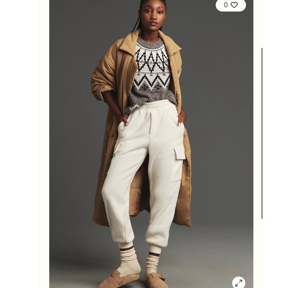 Varley Pants - Varley Samson Relaxed‎ Fleece Pant Cream Borg Sherpa Cargo Joggers Medium